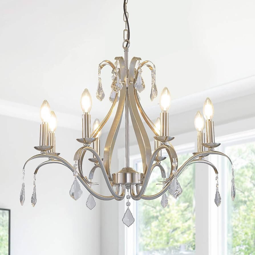 A grand chandelier being installed